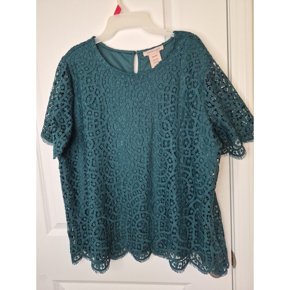 Philosophy, Womens Short Sleeve Blouse, Size XXL Emerald Green